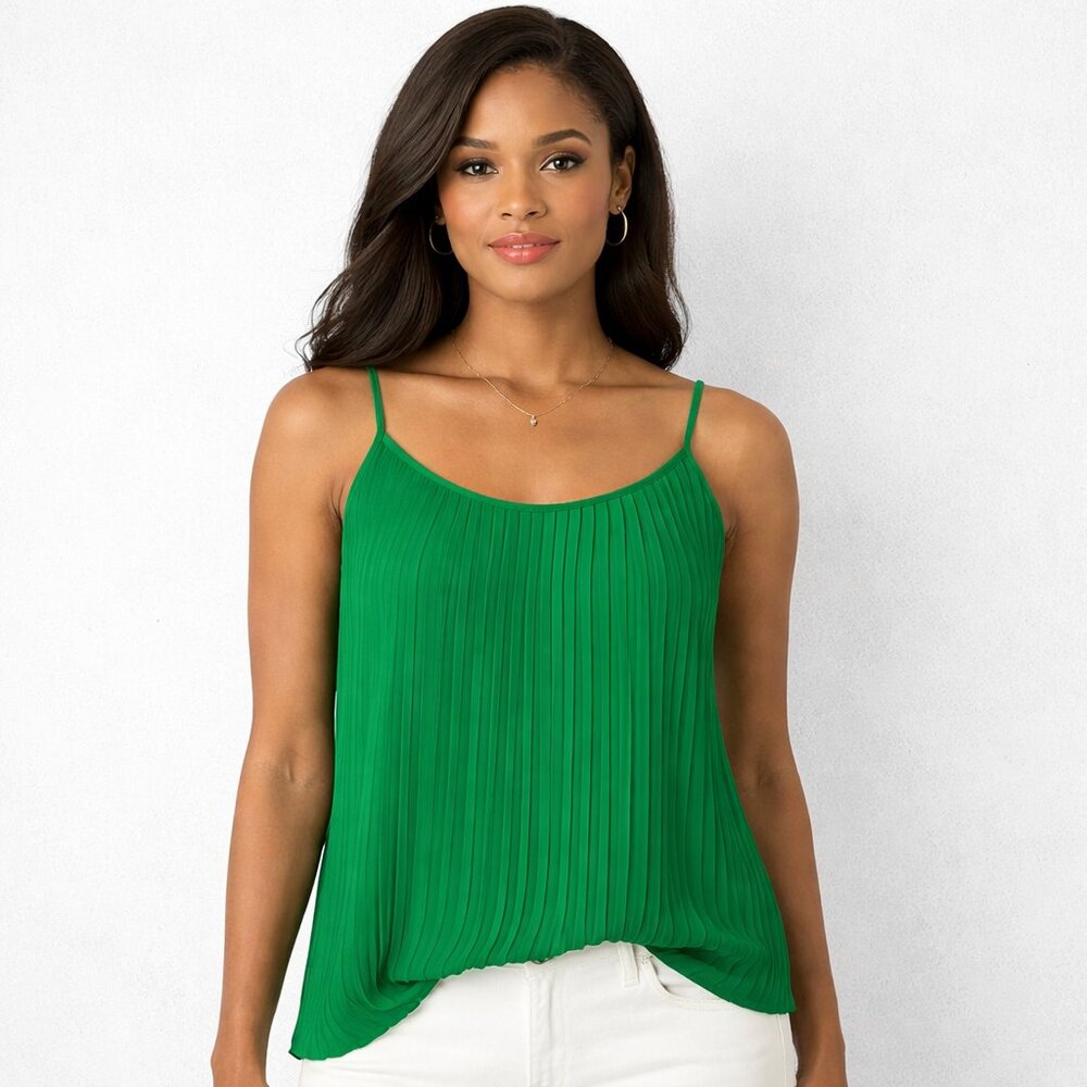 Charming Charlie Vibrant Green Pleated Tank Top